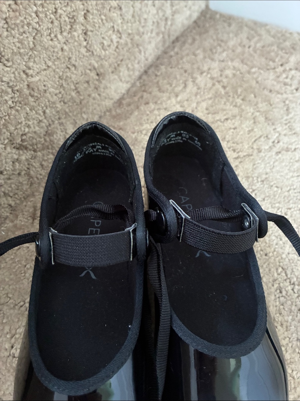 Capezio Girls Tap Dance Shoes -Black Patent Elastic & Ribbon Tie- 10.5 - Picture 6 of 6